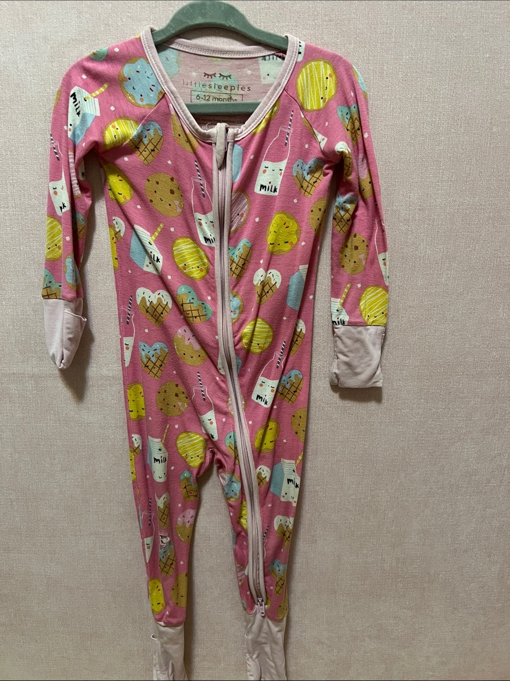 Little Sleepies Pink Cookies & Milk Zippy 6–12M Bamboo Pajamas